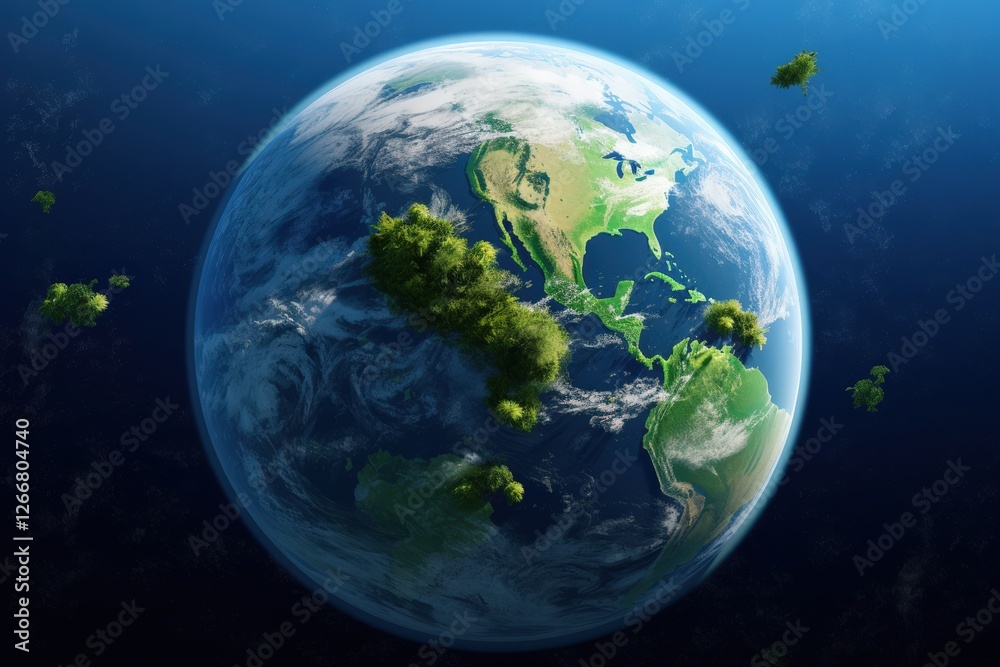 Naklejka premium Earth, green forests, space, climate change, environmental concept