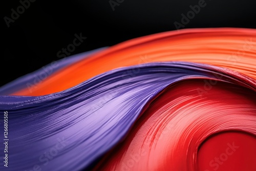 Color Fusion: Zoomed in on a swirling abstract piece, where warm red and cool violet hues meet, creating an intense color gradient. 