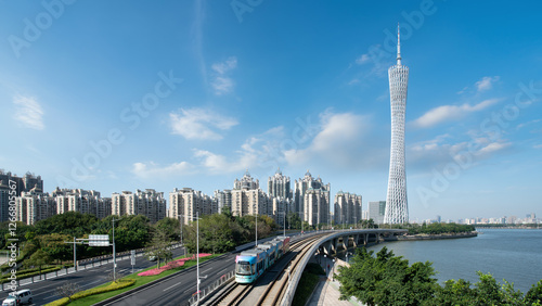 Wallpaper Mural Modern Urban Landscape of Guangzhou with Iconic Tower and Sky Tram Torontodigital.ca