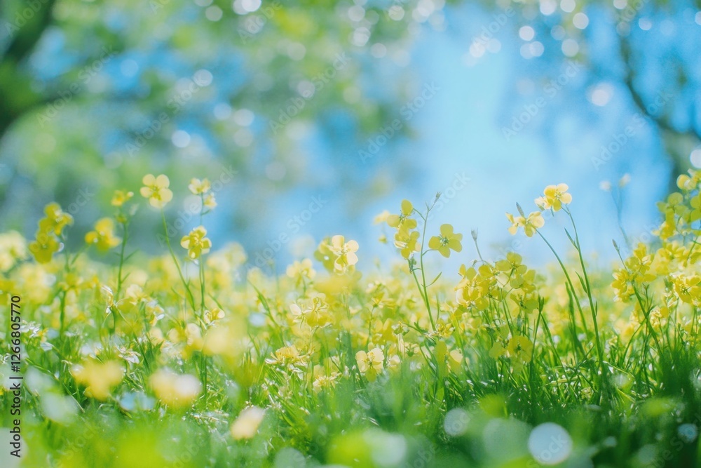 A beautiful field of yellow flowers under a clear blue sky A beautiful field of yellow flowers under a clear blue sky