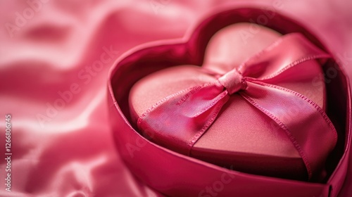 A pink heart-shaped gift box tied with a pink ribbon, perfect for romantic occasions or Valentine's Day