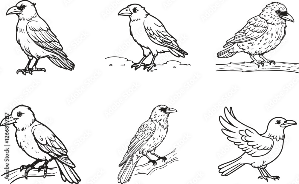 Fototapeta premium set of crow silhouette vector