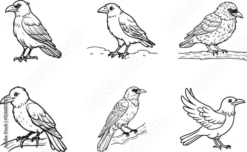 Wallpaper Mural set of crow silhouette vector Torontodigital.ca