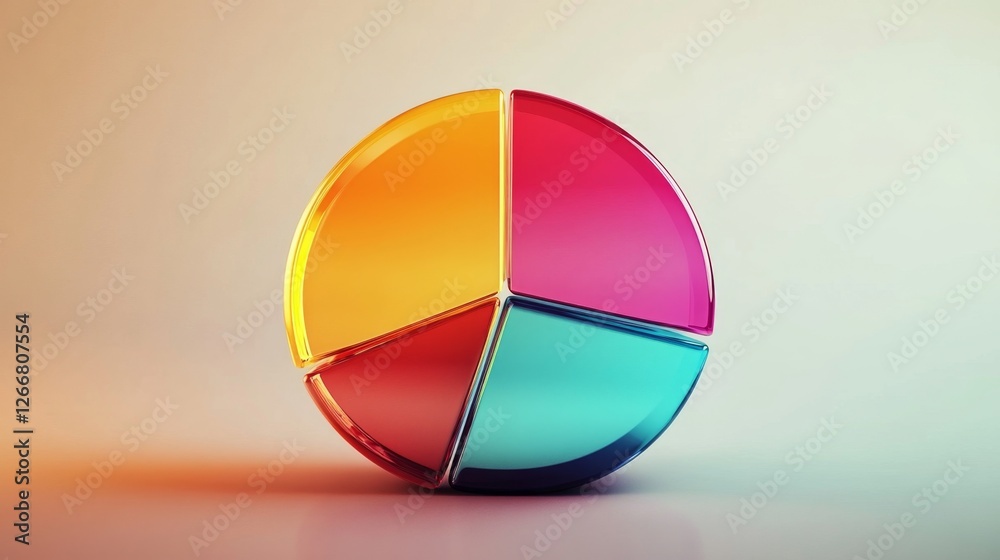 A colorful and dynamic D pie chart with smooth reflective textures, isolated against a neutral background, designed to evoke a modern, high-tech feel A colorful and dynamic D pie chart with smooth reflective textures, isolated against a neutral background, designed to evoke a modern, high-tech feel
