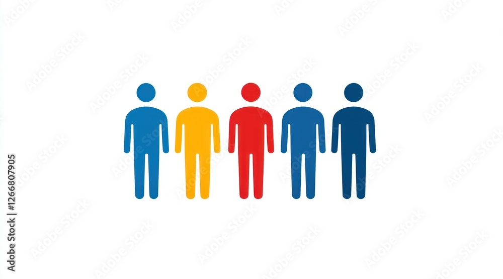 Five distinct figures depicted in a vector style represent unity and diversity, making it ideal for team-building or community initiatives Five distinct figures depicted in a vector style represent unity and diversity, making it ideal for team-building or community initiatives