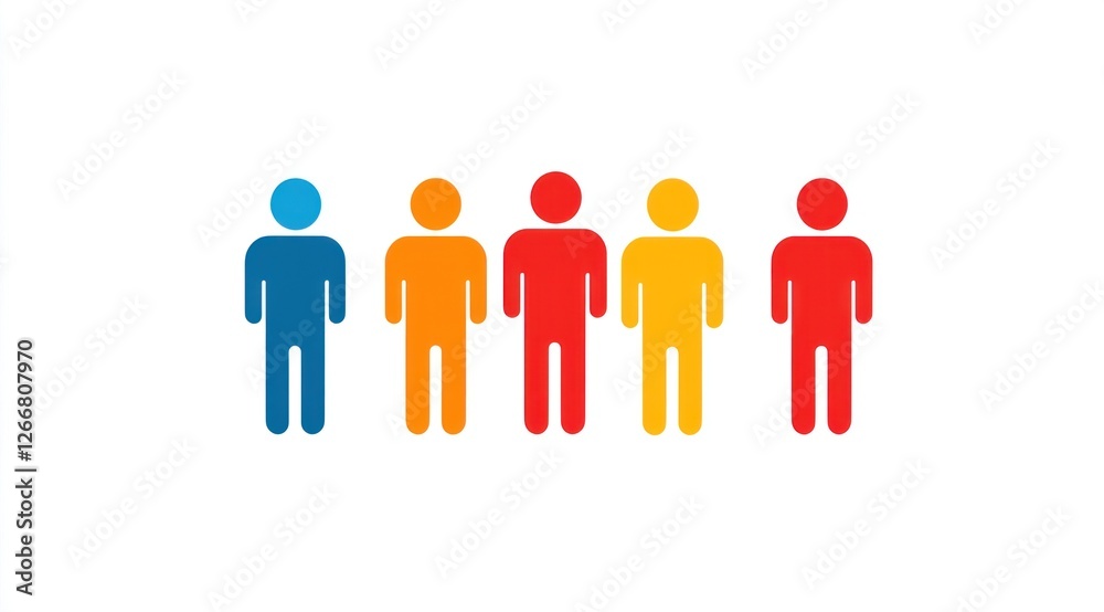 Five people in vibrant colors standing side by side, symbolizing unity and diversity within a community or group setting Five people in vibrant colors standing side by side, symbolizing unity and diversity within a community or group setting