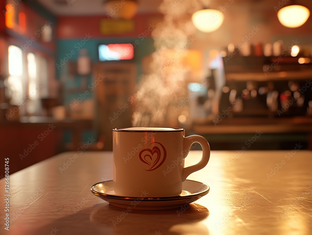 Steaming Hot Coffee in Mug, Relaxing Cafe Atmosphere, Warm Golden Light, Enjoying a Break, Aromatic Beverage, Cozy Setting, Morning Ritual, Cafe Culture, Coffee Shop Ambiance, Coffee Break Delight Steaming Hot Coffee in Mug, Relaxing Cafe Atmosphere, Warm Golden Light, Enjoying a Break, Aromatic Beverage, Cozy Setting, Morning Ritual, Cafe Culture, Coffee Shop Ambiance, Coffee Break Delight