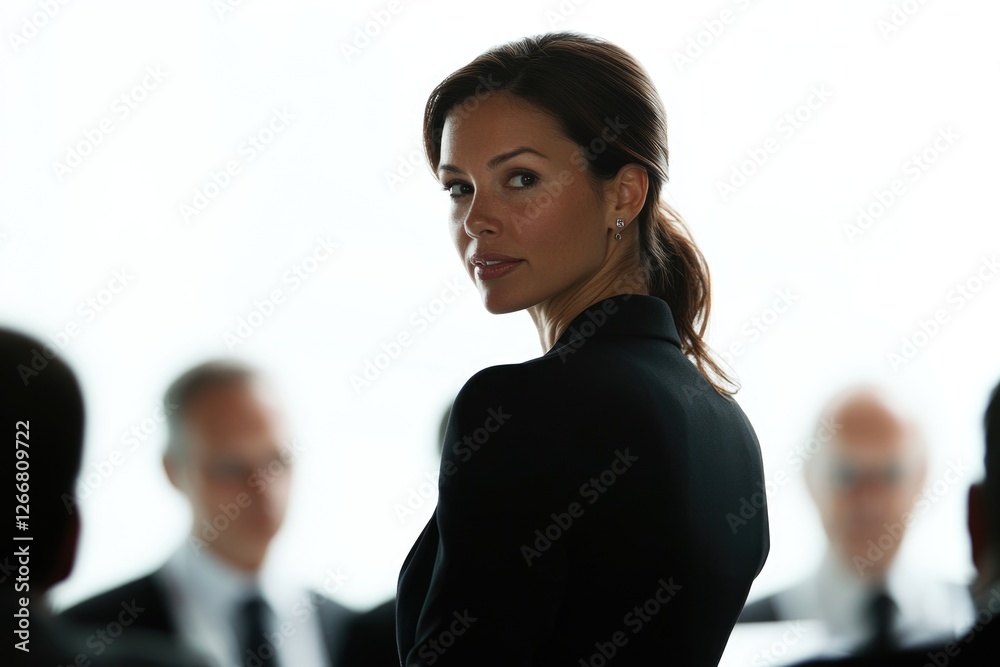 Woman standing among others, crowd or meeting scene Woman standing among others, crowd or meeting scene