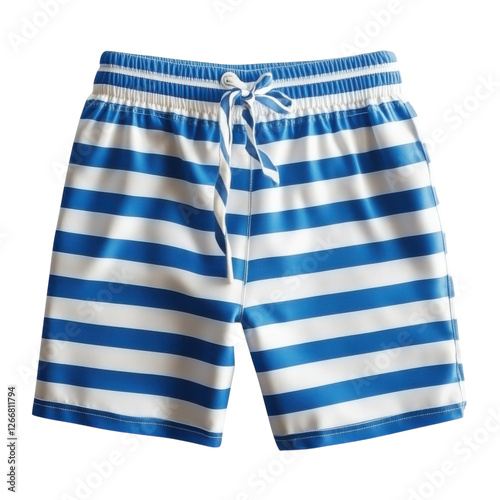blue and white stripes shorts for swimming isolated on transparent background.