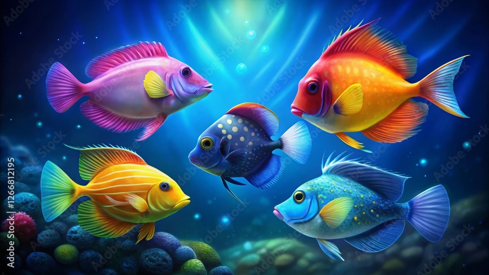 Vibrant aquatic life showcases a diverse array of colorful fish swimming gracefully in a serene underwater scene, surrounded by ocean flora. Vibrant aquatic life showcases a diverse array of colorful fish swimming gracefully in a serene underwater scene, surrounded by ocean flora.