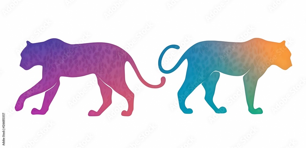 Fototapeta premium Gradient Colored Leopard Illustration: Creative and Vibrant Design Element