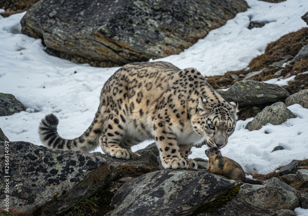 Majestic Snow Leopard in the Winter Wilderness Majestic Snow Leopard in the Winter Wilderness