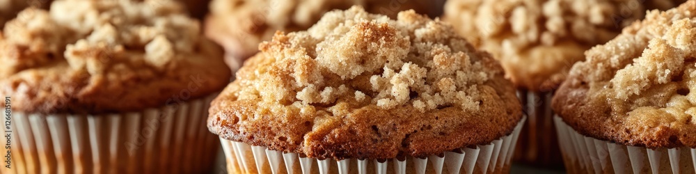 Fresh baked muffin sitting on a wooden table, perfect for coffee break or breakfast Fresh baked muffin sitting on a wooden table, perfect for coffee break or breakfast