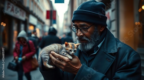 man with his cat