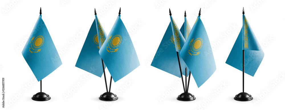 Small national flags of the Kazakhstan on a white background