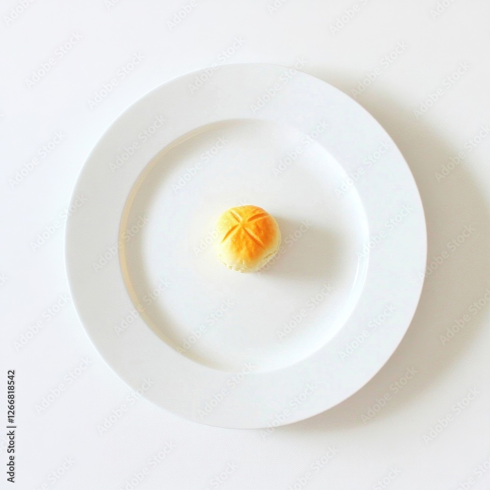 Simple Baked Bread Roll on White Plate Minimalist Food Photography Simple Baked Bread Roll on White Plate Minimalist Food Photography