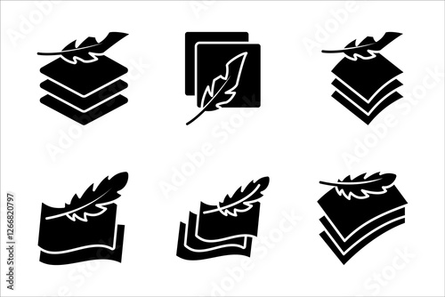 fabric with feather filler icon set, high comfort structure, less weight, vector illustration on white background.