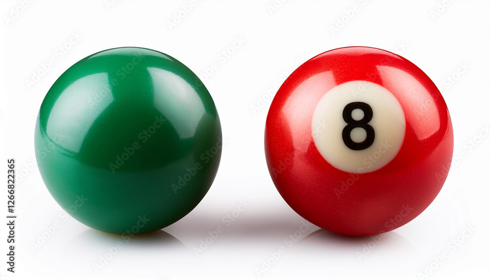 Billiard Balls Stock Photo: Close-up of Green, Red 8-Ball, and Orange Billiard Balls Isolated on White Background for Pool Game, Billiards, and Cue Sports Billiard Balls Stock Photo: Close-up of Green, Red 8-Ball, and Orange Billiard Balls Isolated on White Background for Pool Game, Billiards, and Cue Sports