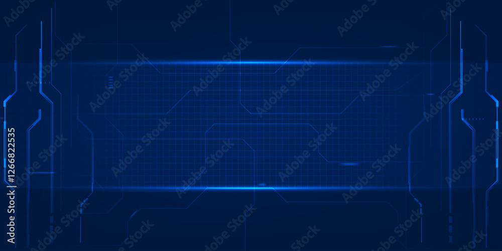 Vector illustrations of abstract blue digital hi tech background with glowing horizontal line and digital element circuit pattern.Digital technology concept. Vector illustrations of abstract blue digital hi tech background with glowing horizontal line and digital element circuit pattern.Digital technology concept.