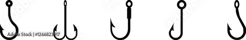 fishing hook icon set.Hook of different shapes for fish on a white background.Design element for poster, card, banner,emblem, sign. Vector illustration.