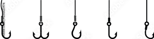 fishing hook icon set.Hook of different shapes for fish on a white background.Design element for poster, card, banner,emblem, sign. Vector illustration.