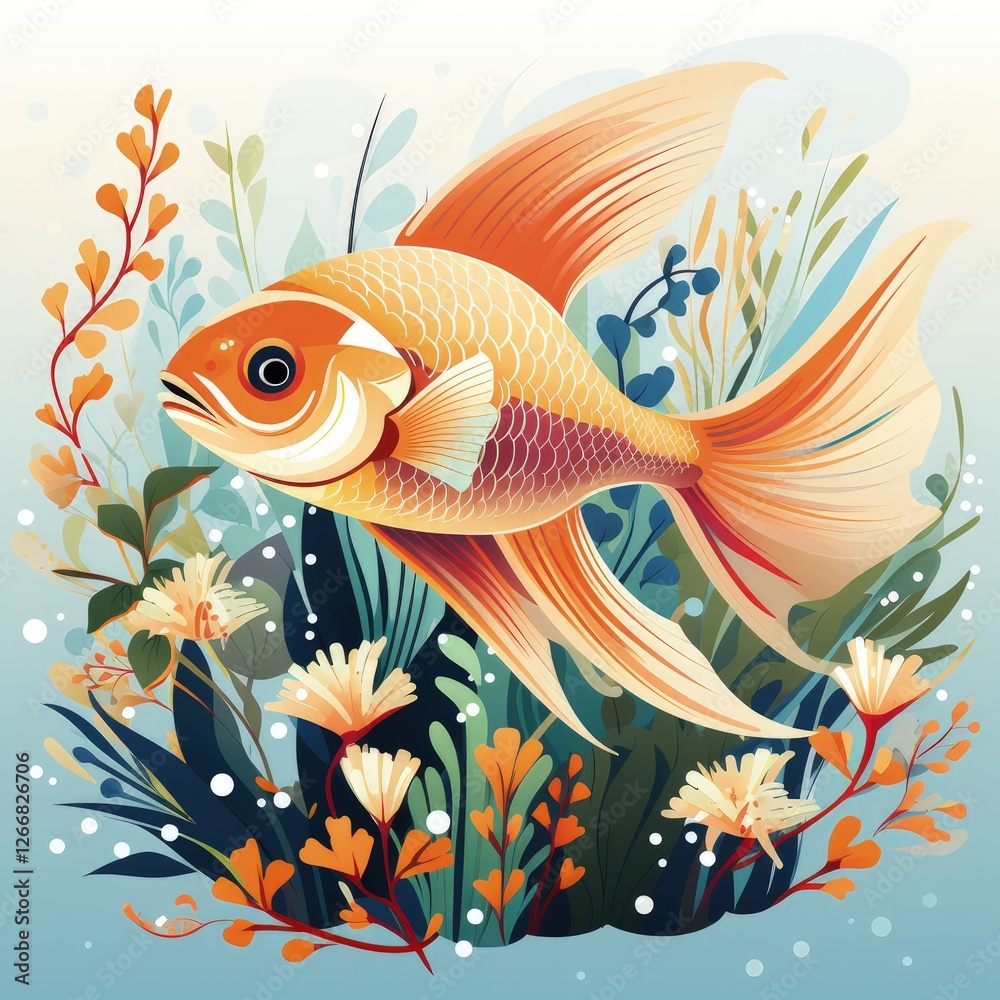 Naklejka premium Marine Life Depicted in a Light, Calm Colorful Vector Illustration