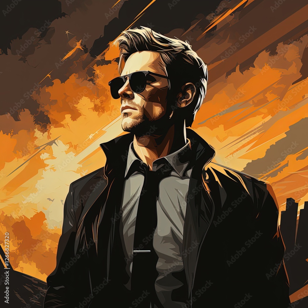 Fototapeta premium Contemporary Vector Artwork of a Man in Dark Flat Colors