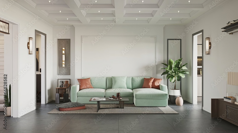 Minimalist Interior Design – Mint Green Sofa in Bright Living Space Minimalist Interior Design – Mint Green Sofa in Bright Living Space