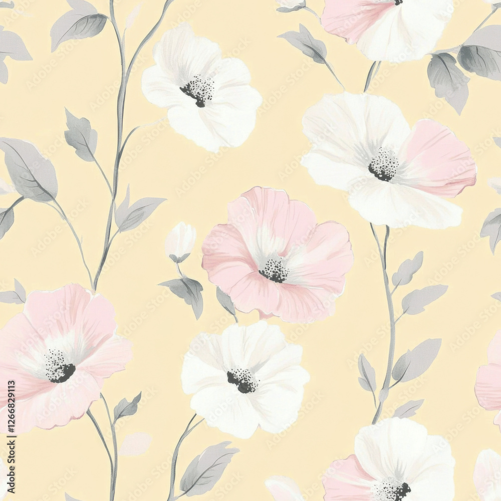custom made wallpaper toronto digitalseamless linen fabric pattern, vintage shabby chic linen flowers in pastel shades of pink white on pastel yellow background 