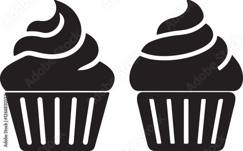Two Simple Black and White Cupcake Silhouettes