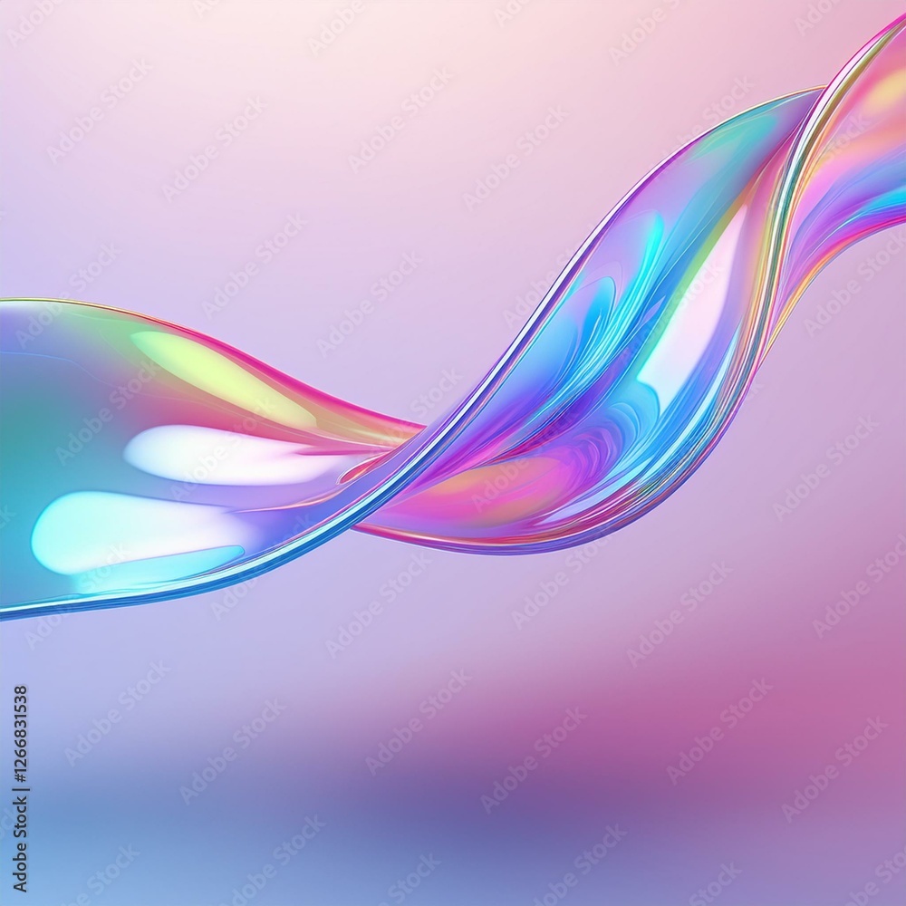 Obraz premium 3d holographic ribbon glass morphism wave line isolated on abstract background render. Iridescent curve liquid shape with colorful hologram gradient. Multicolored Glass Background
