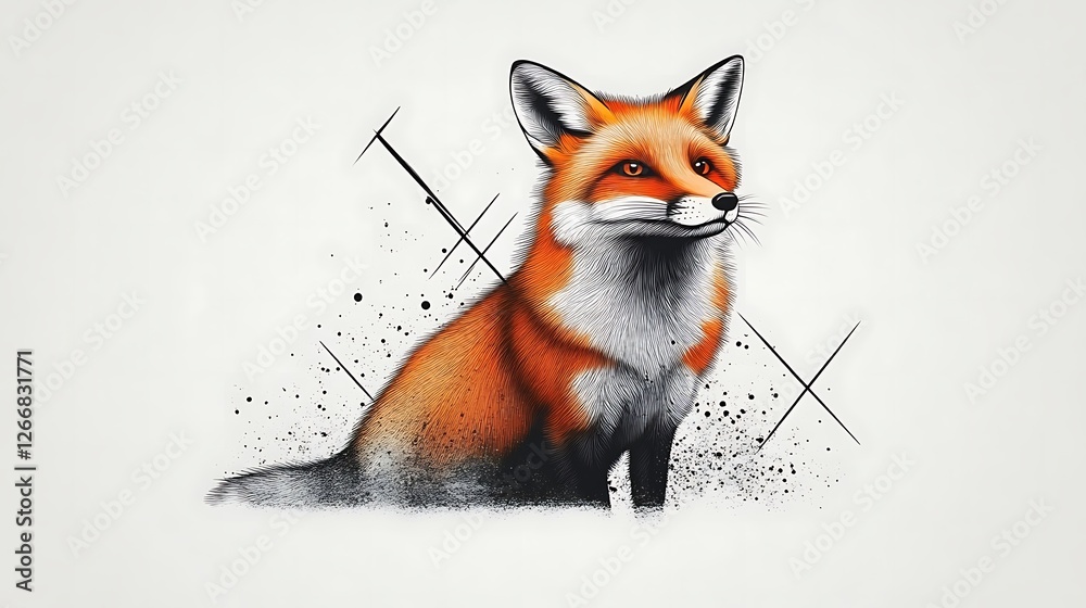 Obraz premium A Red Fox Sitting Against A Simple Background