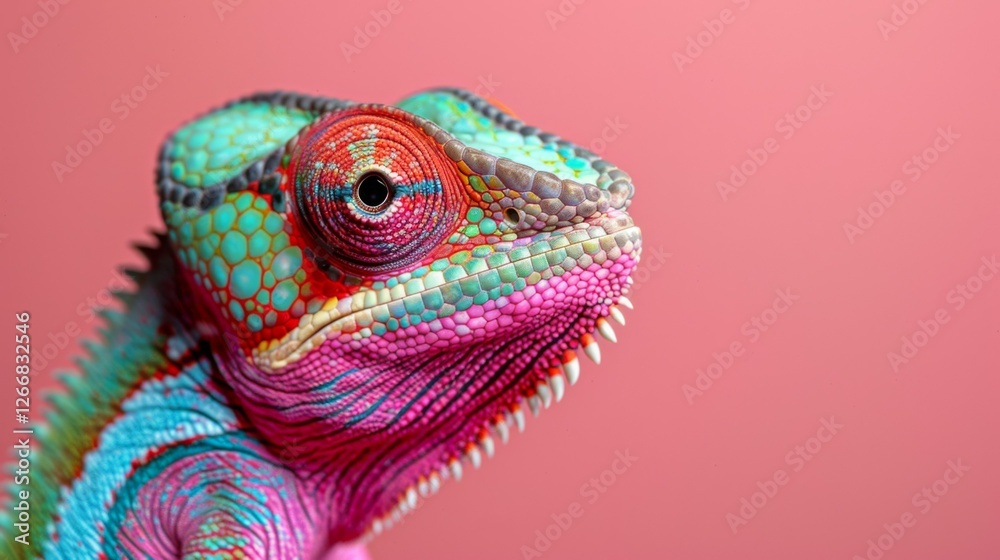 Obraz premium Chameleon: Close-up of Chameleon, Lizard, isolated on a solid color background, minimal, background.
