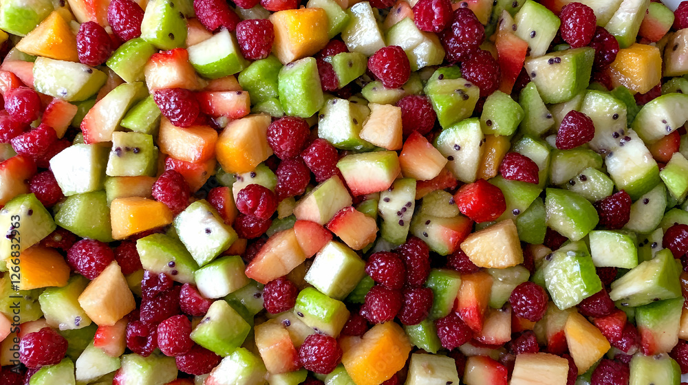 Colorful fruit salad, diced, close-up. Food photography Colorful fruit salad, diced, close-up. Food photography