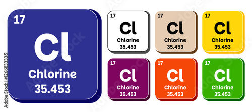 Cl, Chlorine element vector icon set, periodic table element. Vector illustration EPS 10 File. Isolated on white background.