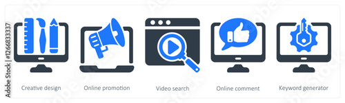 A set of 5 seo icons as viral marketing, conversion rate, business connectivity