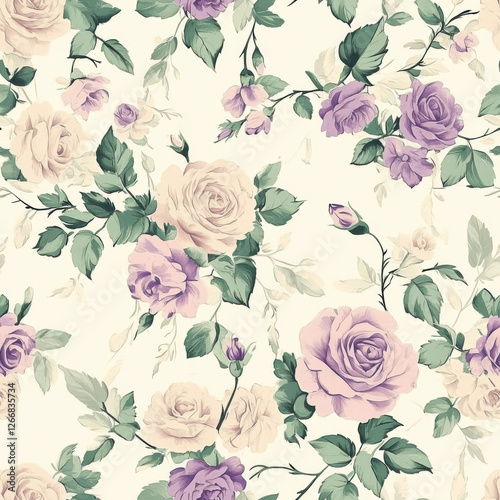 Wallpaper Mural A floral pattern designed for teenage girls, featuring soft pastel-colored roses and delicate leaves. The flowers are smaller, with a playful and whimsical arrangement, using a pastel color palette Torontodigital.ca