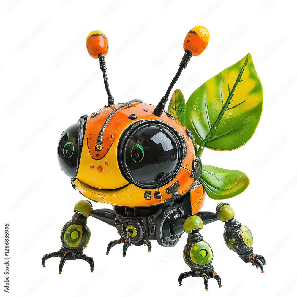 Friendly Cartoon Robotic Bug Toy with Plant Features and Colorful Design for Fun and Creative Play