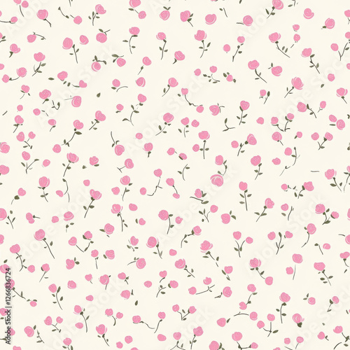 watecolor vintage White background with small pink roses and a lace pattern, a baby girl nursery decor style, white vintage wallpaper