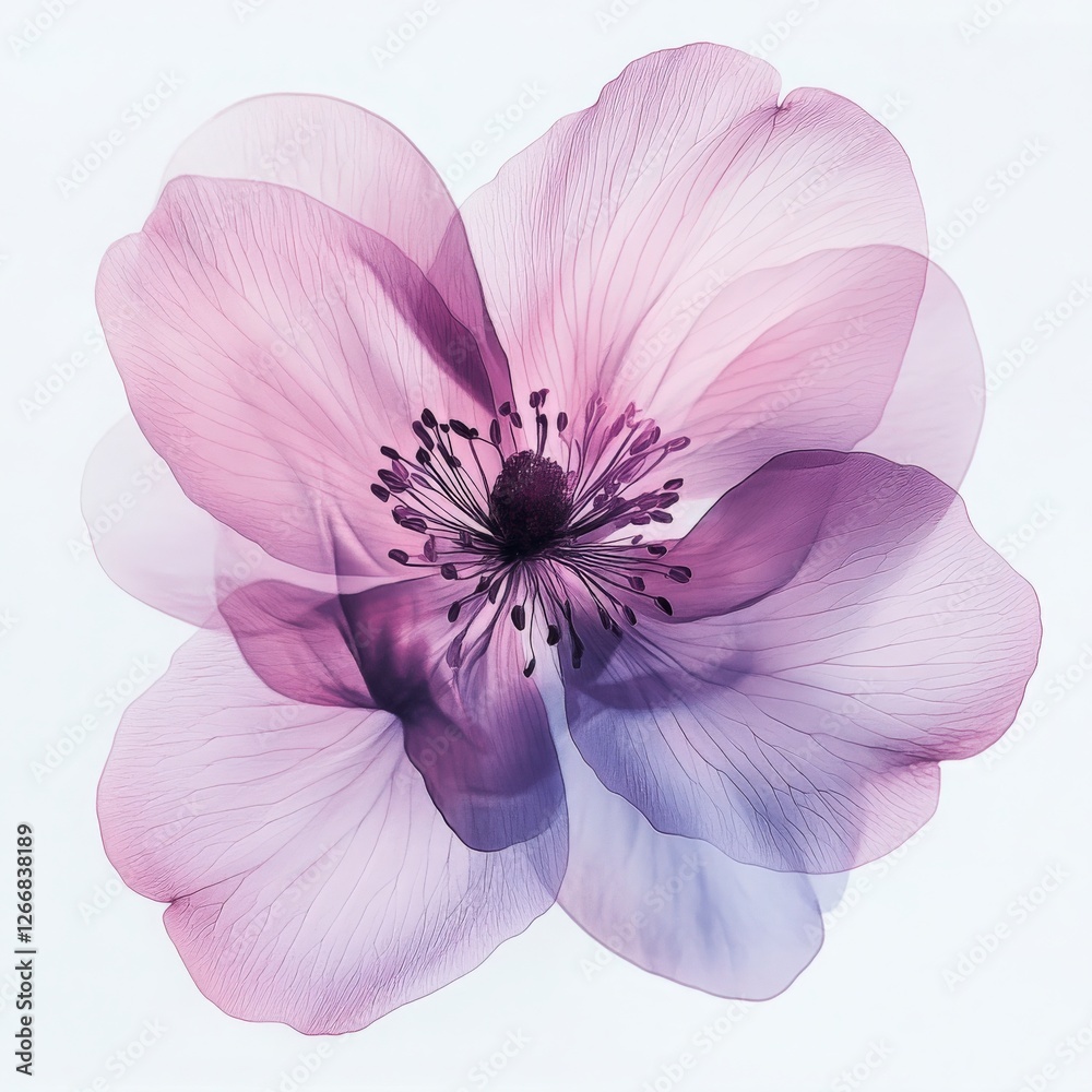 Fototapeta premium Translucent Pink and Purple Flower on White Background
