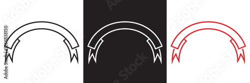 Semi circular ribbon banner .Semi circle curved wide large long banner.  isolated on white and black background. Vector illustration. EPS 10