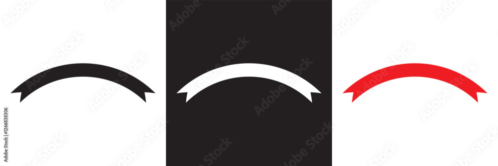 Semi circular ribbon banner .Semi circle curved wide large long banner.  isolated on white and black background. Vector illustration. EPS 10