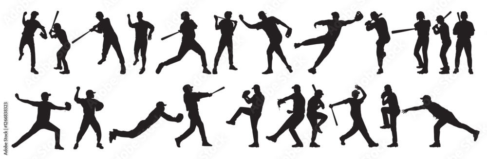 Set of Baseball player silhouette. Set of Baseball player silhouette.