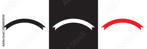 Semi circular ribbon banner .Semi circle curved wide large long banner.  isolated on white and black background. Vector illustration. EPS 10