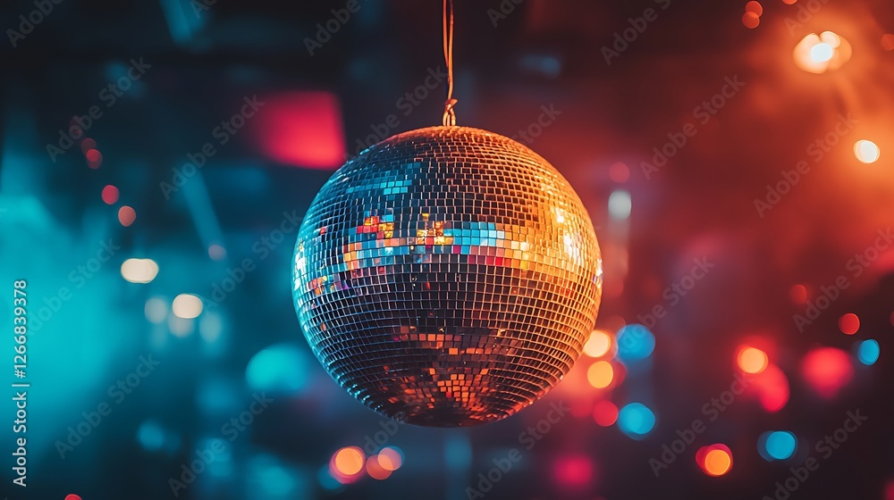 Obraz premium Disco ball hanging nightclub party lights background