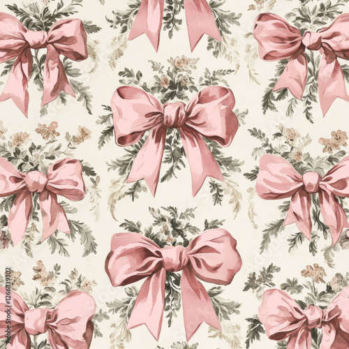 A seamless pattern filled with delicate, small floral motifs spread evenly across the design, featuring soft pastel colors such as blush pink, mint green, and lavender.