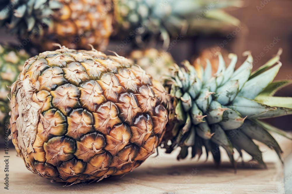 A texture closeup shot of a ripe pineapple