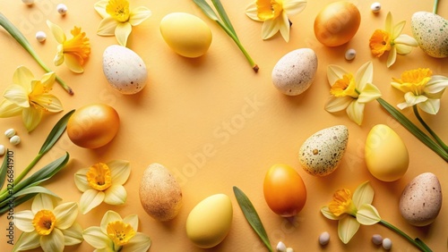 Pastel Yellow Easter Eggs and Daffodils Festive Arrangement photo