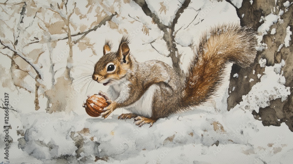 Fototapeta premium 7.Squirrel with Walnut in Winter