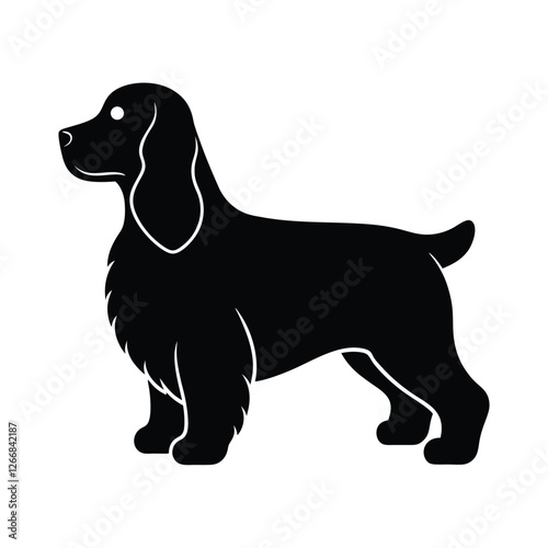 Stylized Silhouette Icon of Cocker Spaniel Dog, Black and White